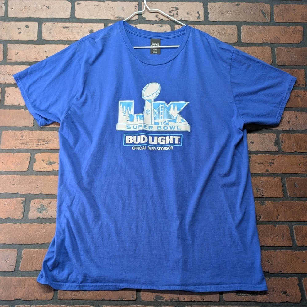 Hanes Men's Super Bowl 50 Bud Light Graphic Tee Royal‎ Blue Size XL